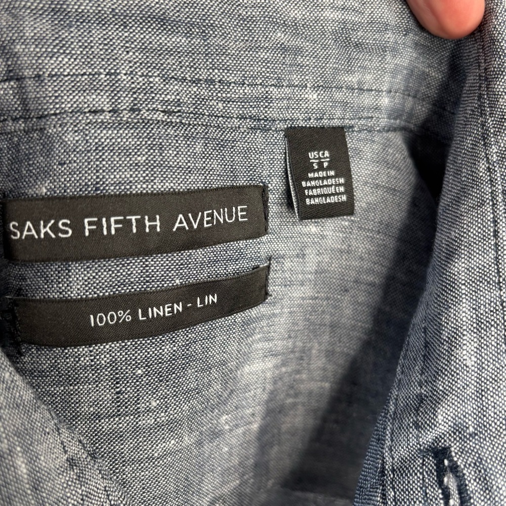 Saks Fifth Ave Blue 💯 Men’s Linen Shirt, short sleeves, chest pocket, Size Small - Picture 5 of 7